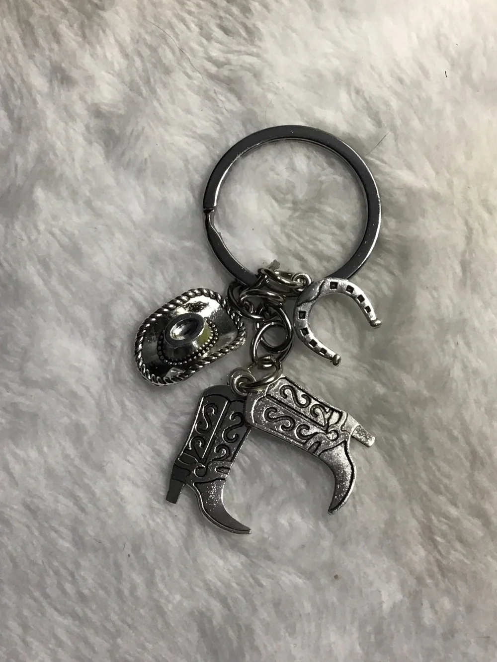 Silver Western Cowboy Boot & Hat Keychain - Men Accessories